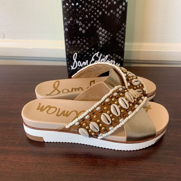 Sam Edelman slide molten gold leather size 7 and 8,5 , NWT - Picture 1 of 8